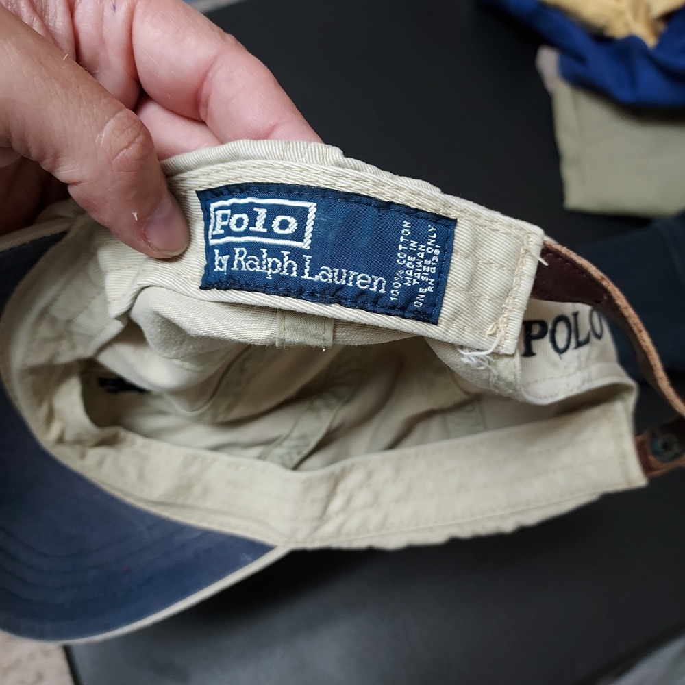 Vintage Polo Ralph Lauren Hat Mens OSFA Grunge Distressed Beige Strapback 90s - Picture 7 of 7